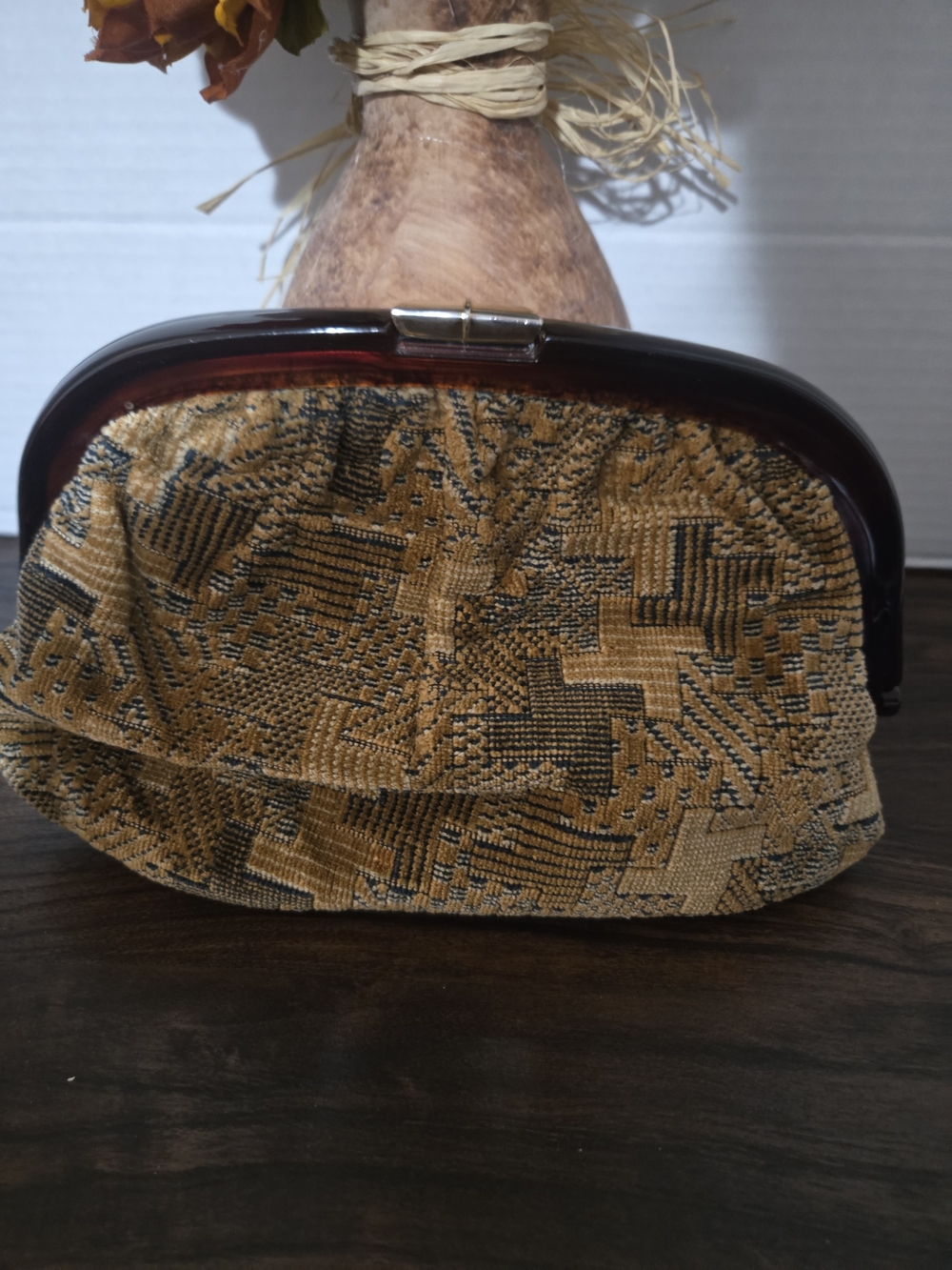Vintage 1960s Cara Couture Woven Carpet Tapestry Clutch